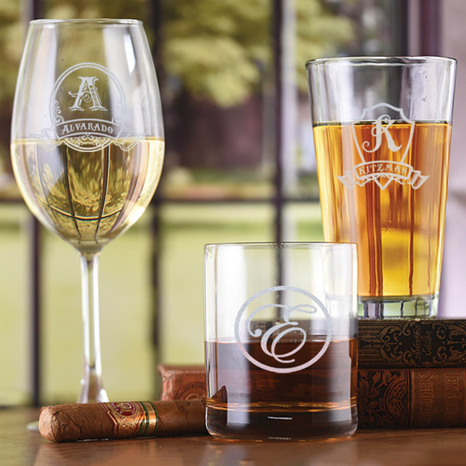 Laser-Etched Barware, Custom Bar Glass Gifts