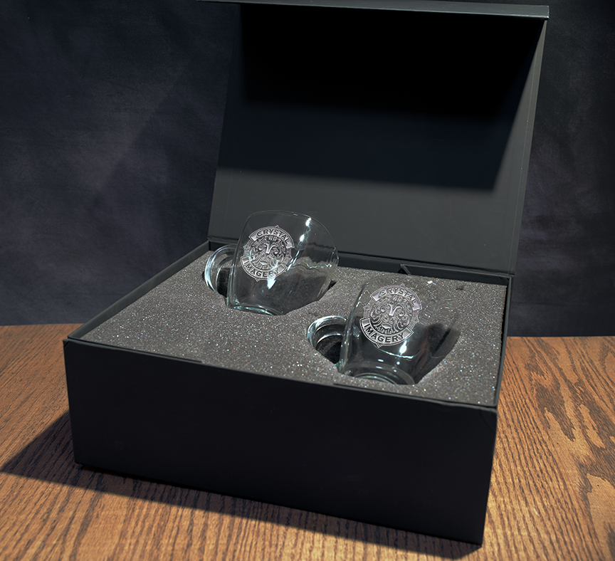 Custom Logo Glass Coffee Gift Set with Engraved Gift Box – Set of 2
