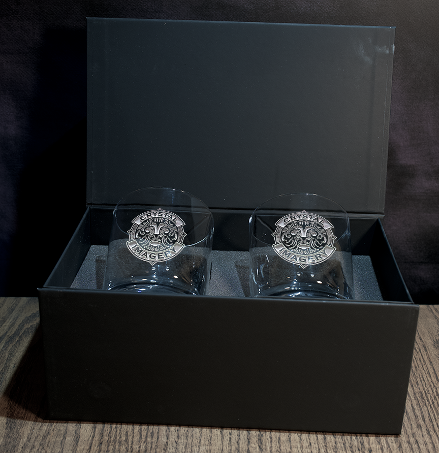 Custom Logo Whiskey Glass Gift Set with Engraved Gift Box – Set of 2