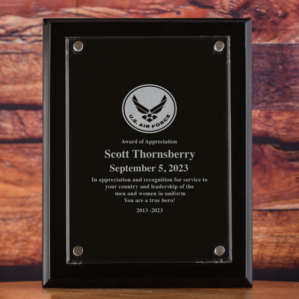 Military Wall Plaque Recognition Award, Army, Navy, Air Force, Marines Laser Etched