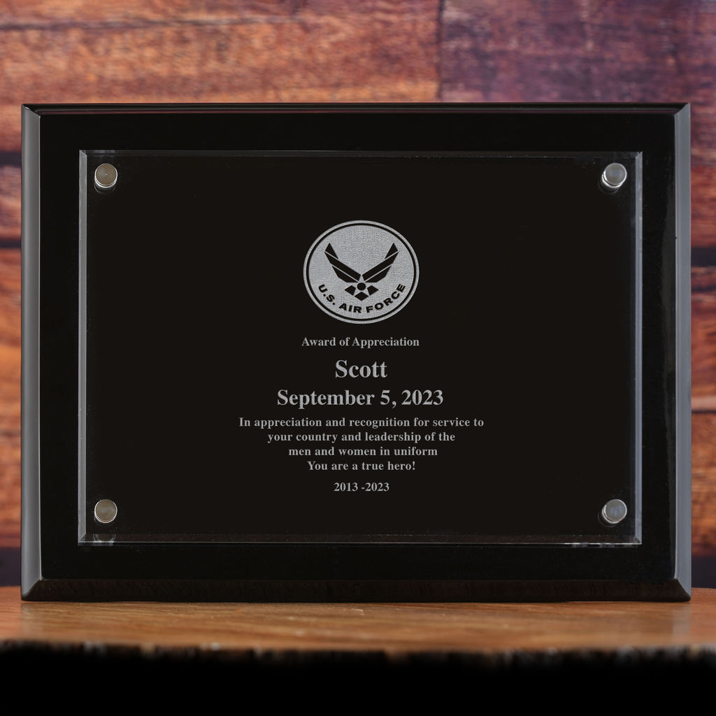 Military Wall Plaque Recognition Award, Army, Navy, Air Force, Marines Laser Etched