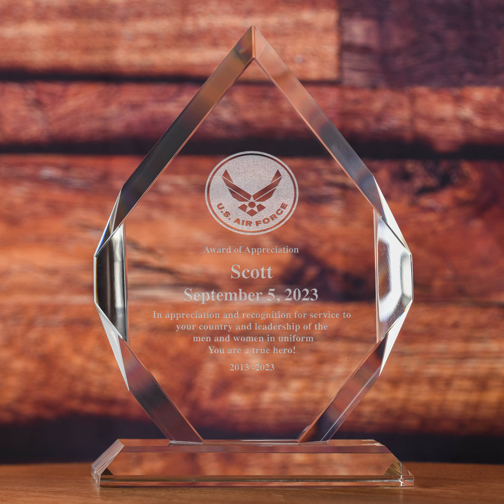 Military Optic Crystal Diamond Recognition Award, Army, Navy, Air Force, Marines