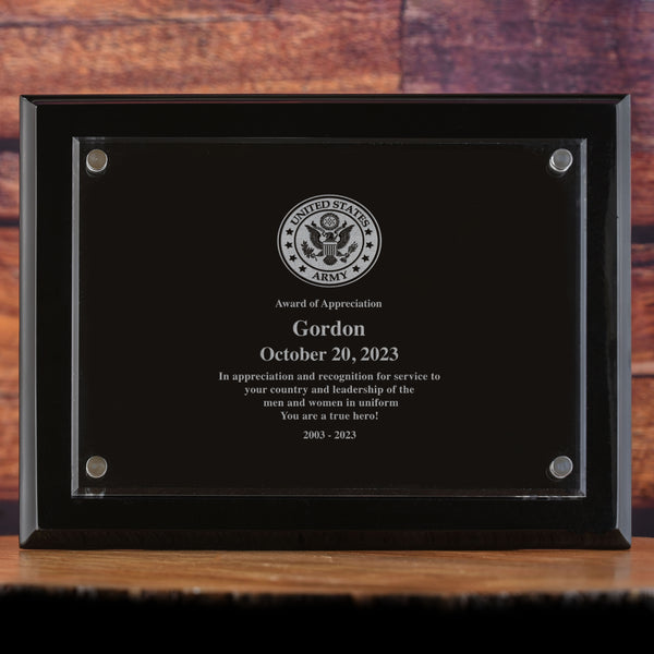 Military Wall Plaque Recognition Award, Army, Navy, Air Force, Marines Laser Etched