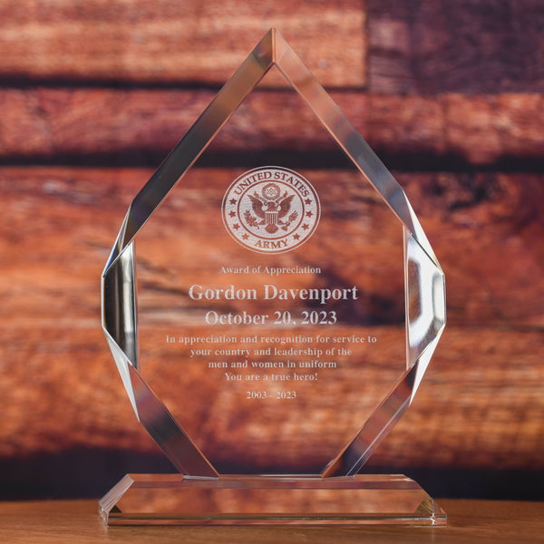 Military Optic Crystal Diamond Recognition Award, Army, Navy, Air Force, Marines