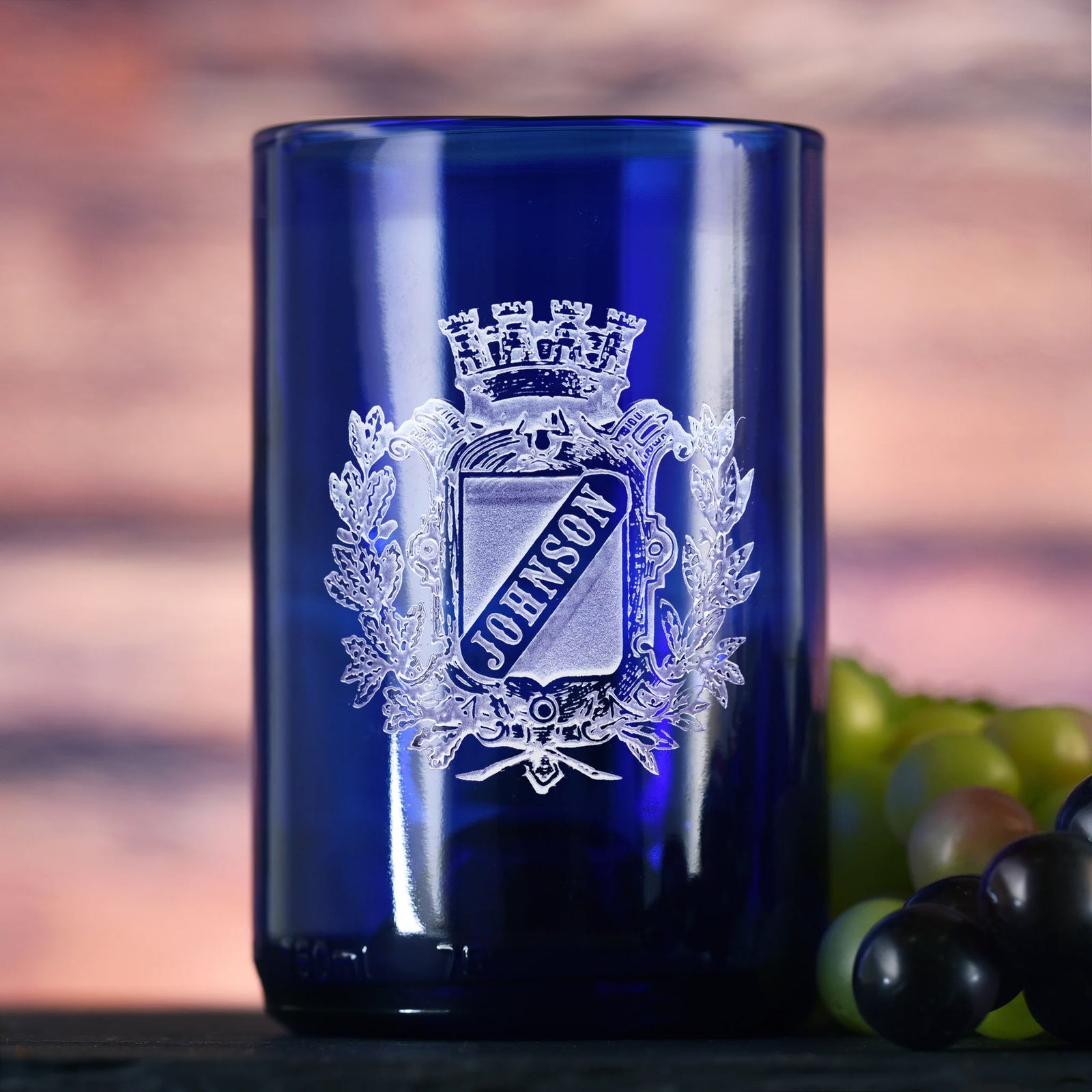 Family Crest, Blue Recycle Wine Bottle Glass Tumbler
