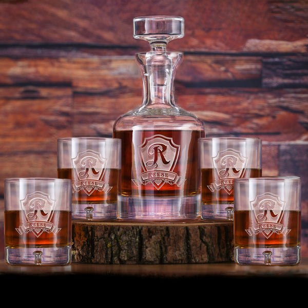 Crystal Bourbon Decanter and Glasses Gift Set of 5