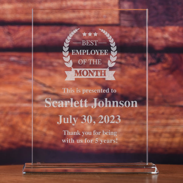 Employee of the Month Glass Desktop Recognition Award