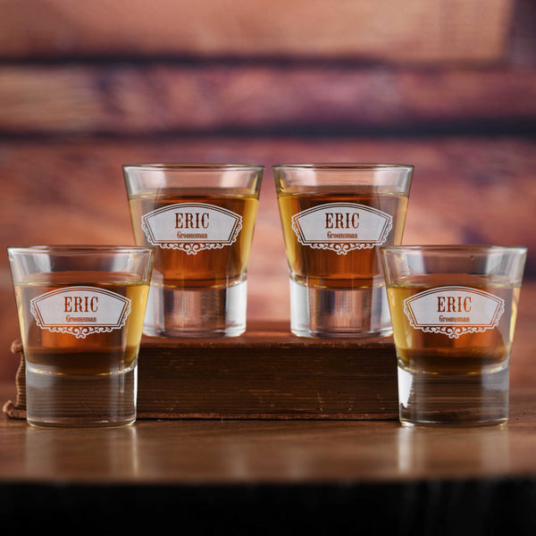 Laser Etched Groomsmen & Bridesmaid Shot Glass Gift Set of 4
