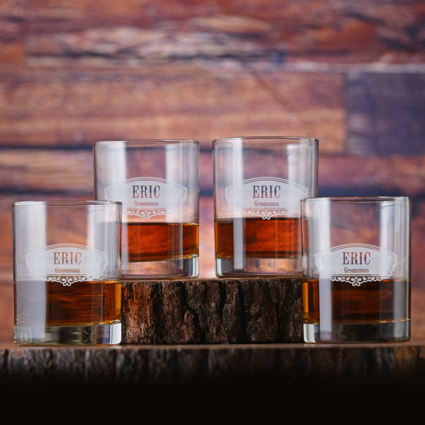 Laser Etched Groomsmen & Bridesmaid Whiskey Glass Gift Set of 4
