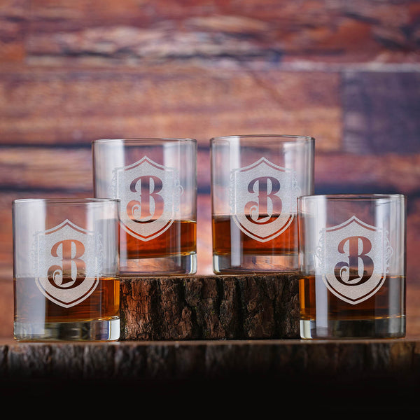 Laser Etched Monogram Whiskey Glass Gift Set of 4