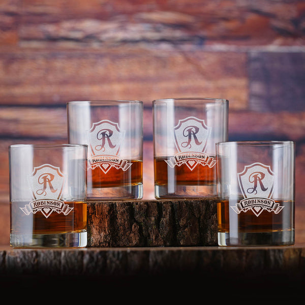 Laser Etched Personalized Whiskey Glass Gift Set of 4