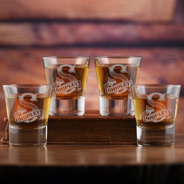 Laser Etched Fancy Monogram Shot Glass Gift Set of 4