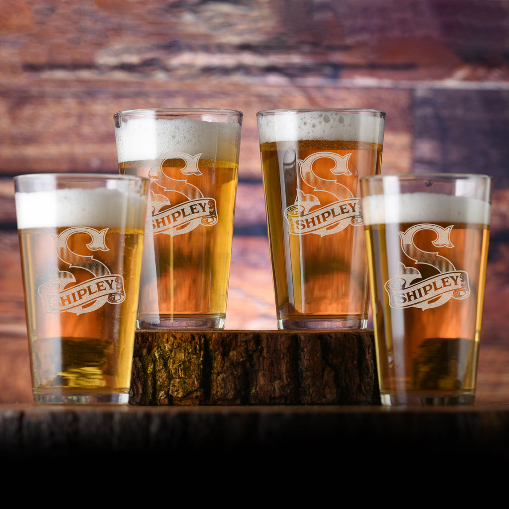 Laser Etched Personalized Beer Pint Glass Gift Set of 4