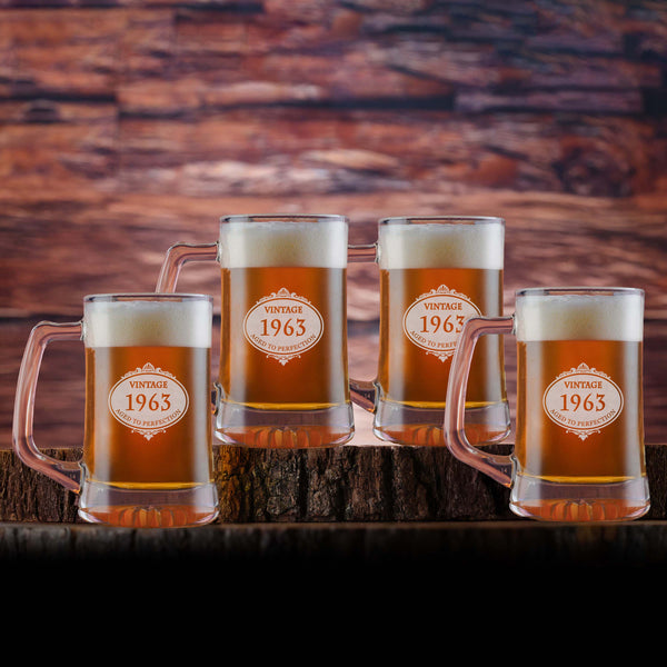 Laser Etched Birthday Beer Mug Glass Gift Set of 4
