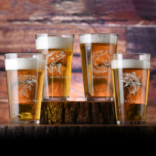 Bass Fishing Pint Glass Gift Set for Fishermen