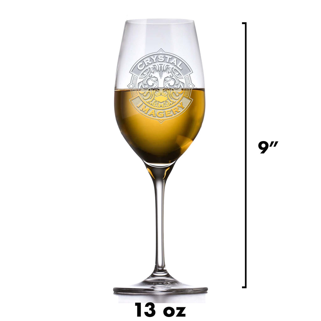 Crystal White Wine Glass, Etched Initials Bride and Groom Gift
