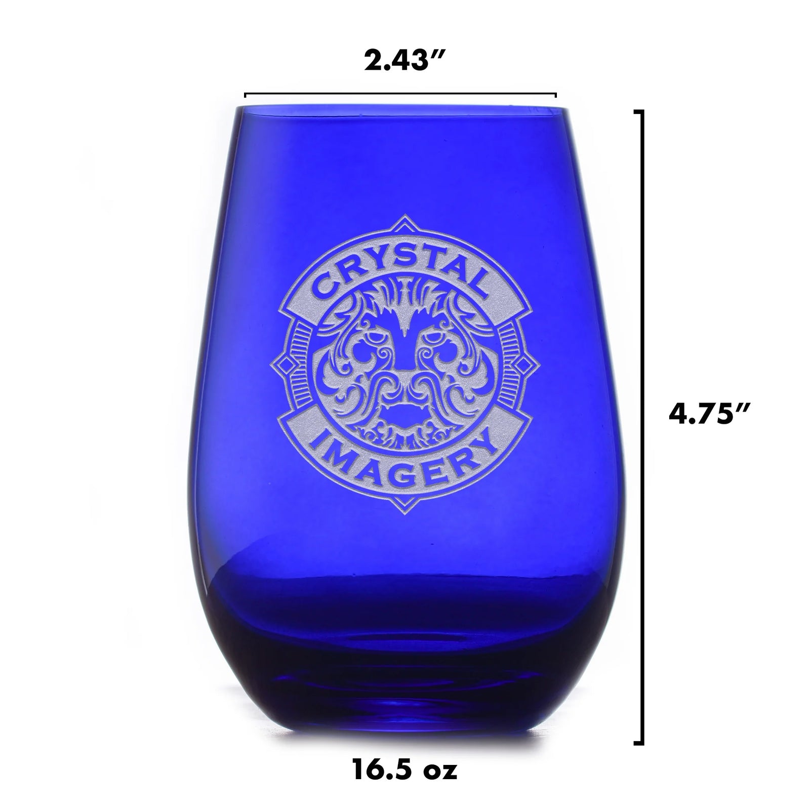 Heart & Arrow Lovers, Etched, Blue Stemless Wine Glass