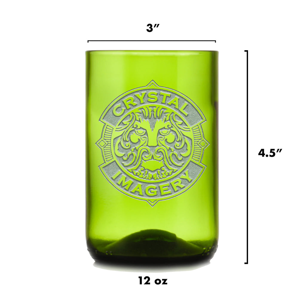 Green Recycle Wine Bottle Glass, Engraved Tumbler
