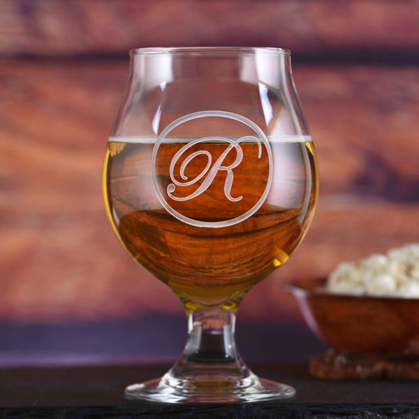 Monogram Etched Belgian Beer and Cider Glass