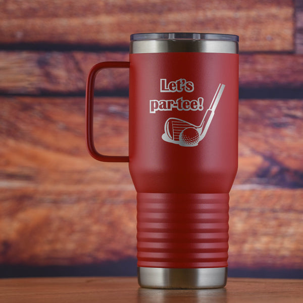 Let's Par-Tee Golf Travel Tumbler with Handle Gift for Golfers