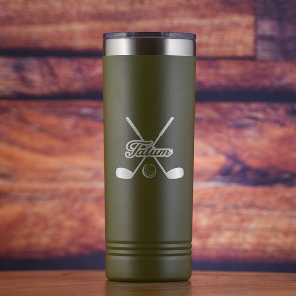 Custom Golfer Theme Skinny Travel Tumbler Gift for Golf Lover