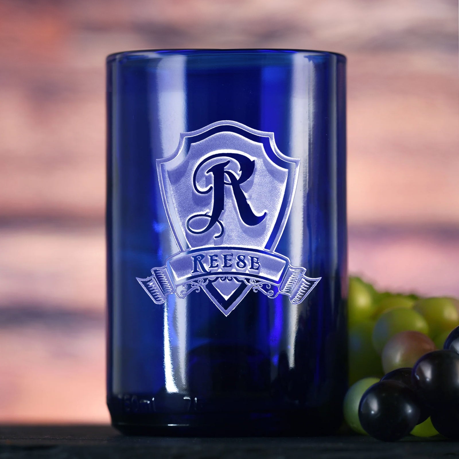 Cobalt Blue, Recycled Wine Bottle Glass, Engraved Tumbler