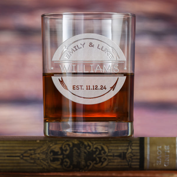 Personalized Rocks Whiskey Glass Rustic Arrows