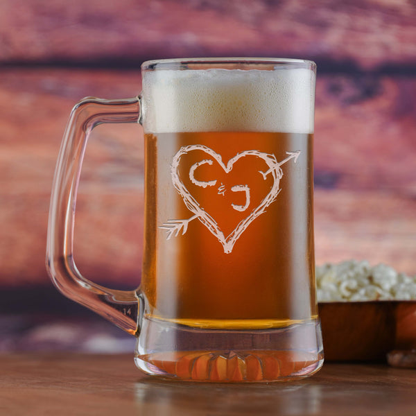 Initials in Heart Engraved Beer Mugs