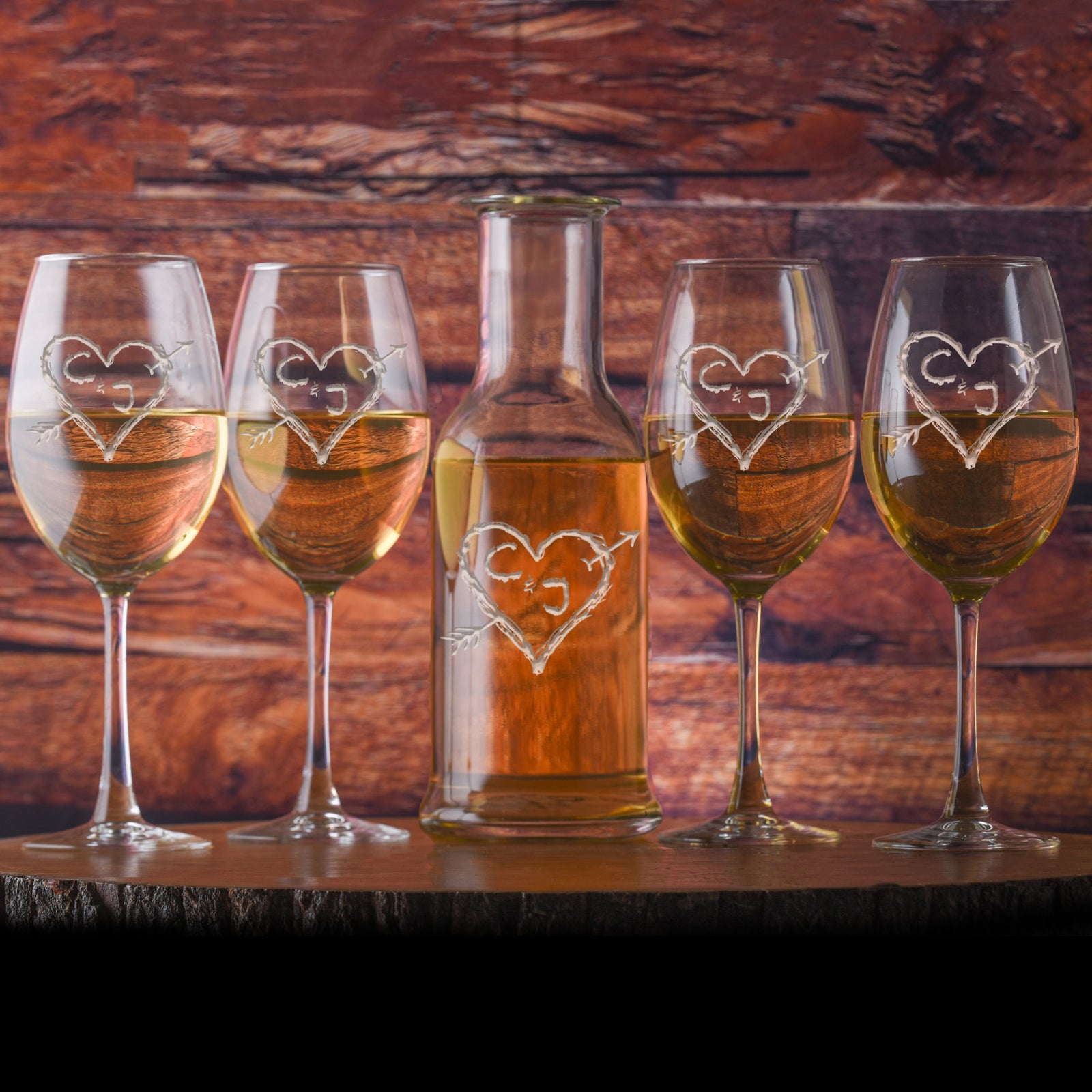 Heart & Arrow with Initials Crystal Purity Wine Carafe Set - Wedding Gift