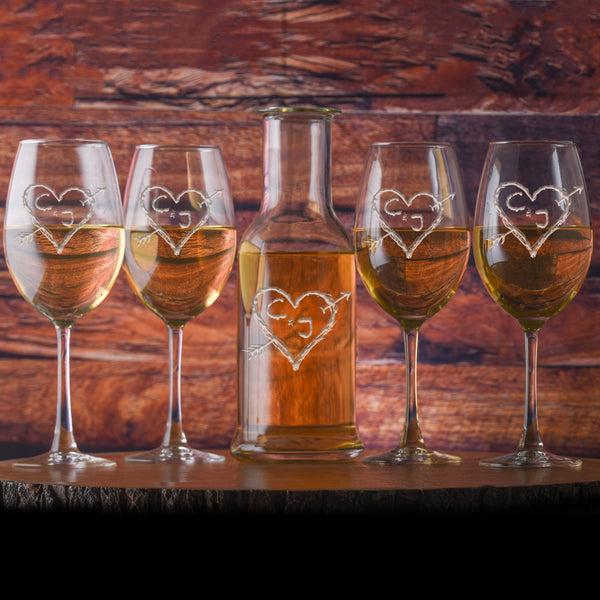 Heart and Initials Crystal Purity Wine Carafe Set Wedding Gift