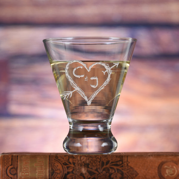 Initials in Heart Martini Glass