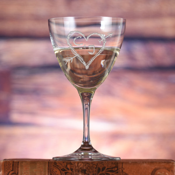 Heart and Arrow Nick and Nora Crystal Martini Glass
