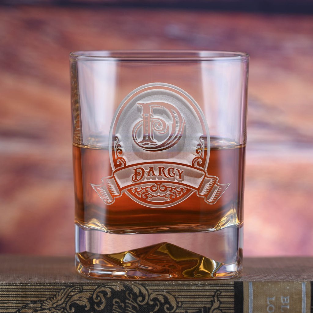 Etched Monogram Whiskey Glass - Luigi Bormioli On The Rocks