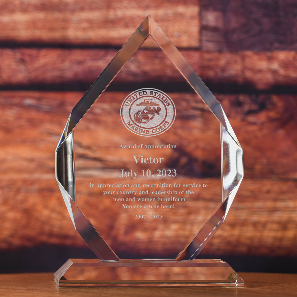 Military Optic Crystal Diamond Recognition Award, Army, Navy, Air Force, Marines