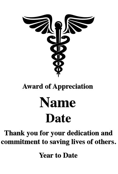 Medic, Doctor, Nurse Glass Recognition Award