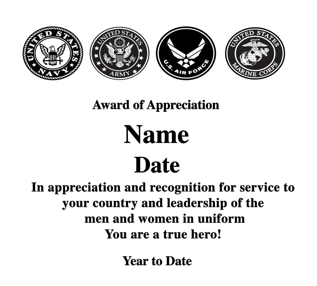 Military Glass Recognition Award, Army, Navy, Air Force, Marines