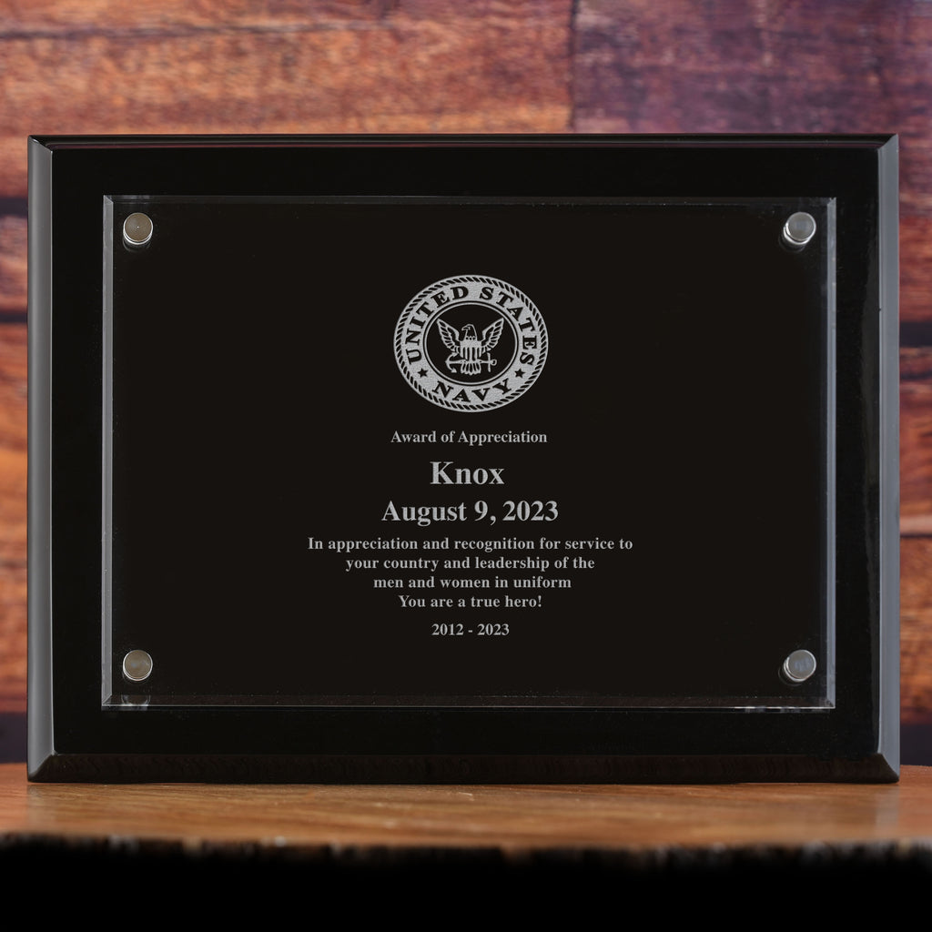 Military Wall Plaque Recognition Award, Army, Navy, Air Force, Marines Laser Etched