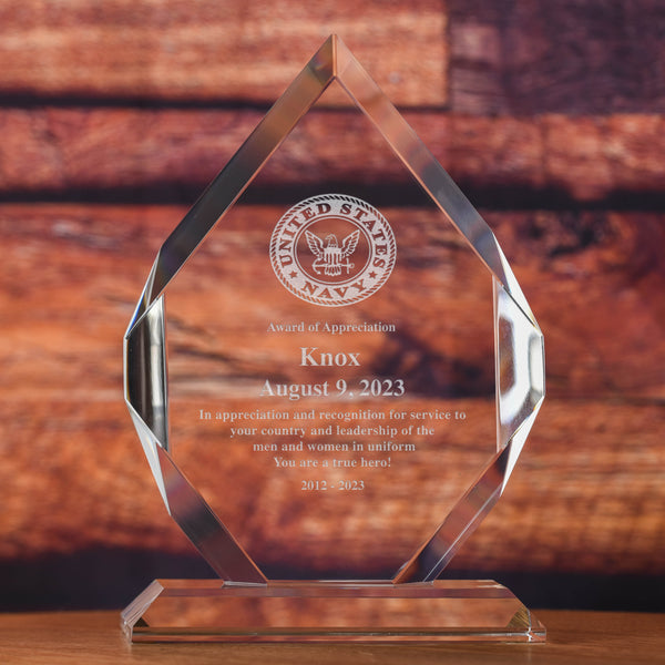 Military Optic Crystal Diamond Recognition Award, Army, Navy, Air Force, Marines