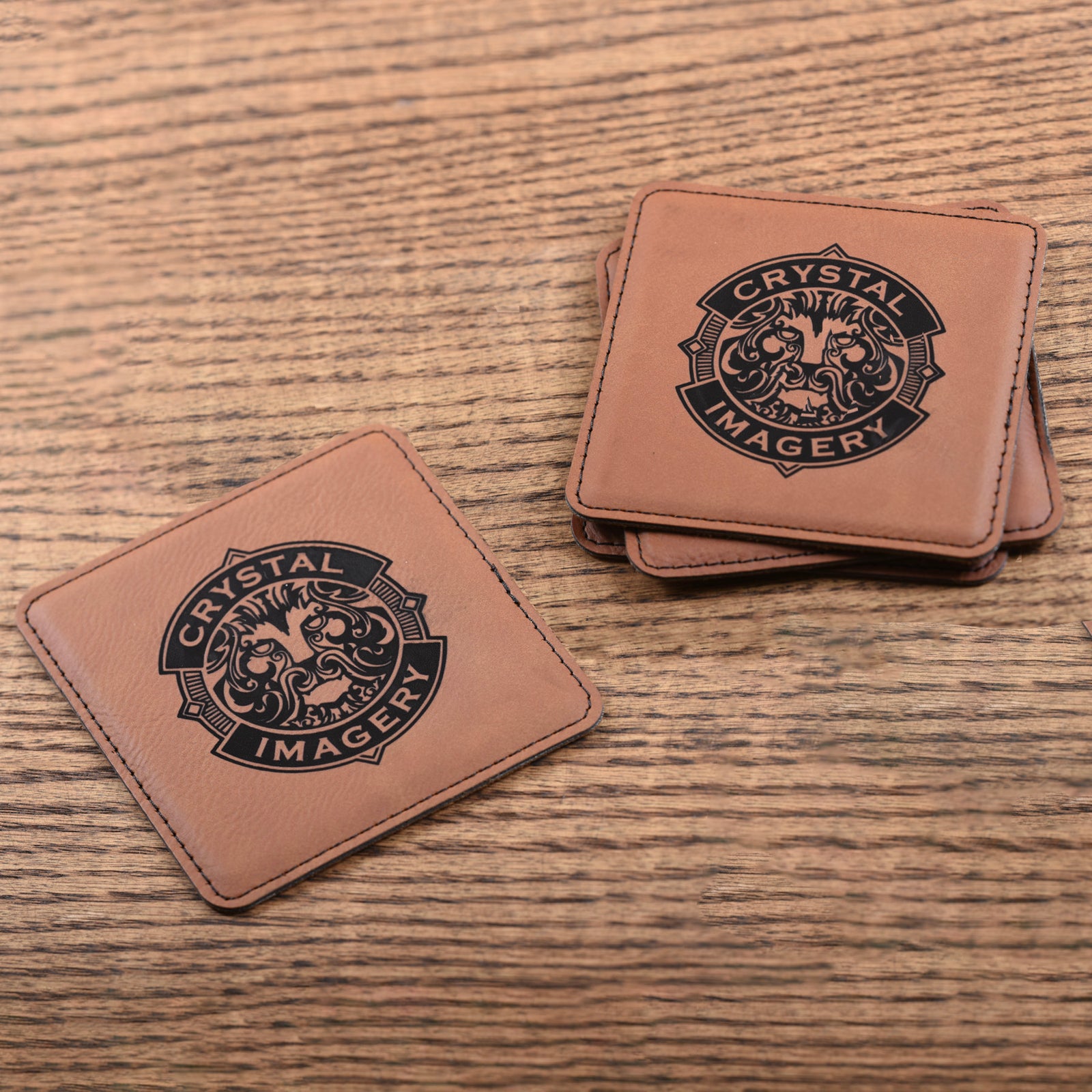Laser Etched Logo in Brown Leather, Coasters (Set of 6)