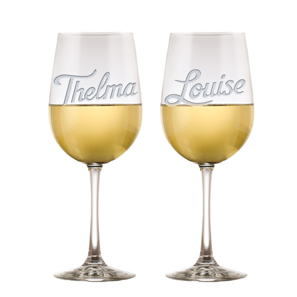 Deep Carved Thelma & Louise Set of Standard Wine Glasses