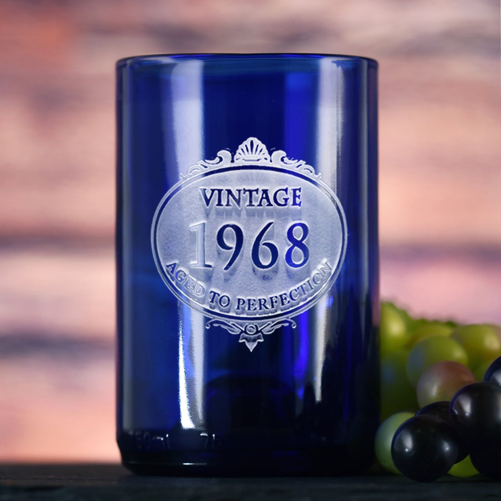 Vintage Year, Birthday Blue, Recycled Wine Bottle, Glass Tumbler