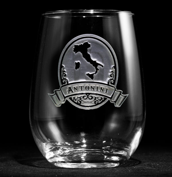 Engraved Monogrammed Italy Stemless Wine Glass