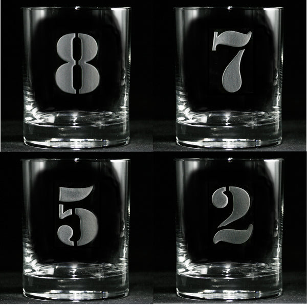 Engraved Numbered One through Eight Whiskey Glass Set