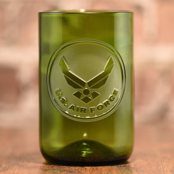 Air Force Gift for Airman, Engraved Recycled Green Wine Bottle Glass
