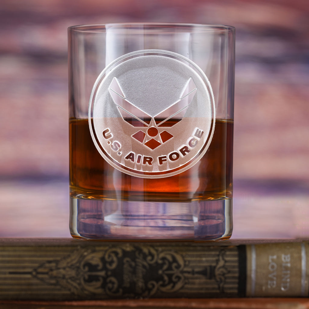 Custom, Etched Air Force Whiskey Glass Stolzle - Crystal