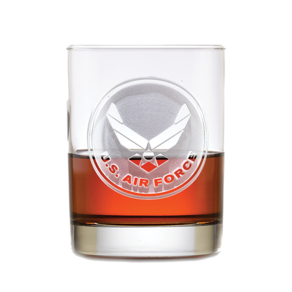 Deep Carved Air Force Standard Rocks Glass