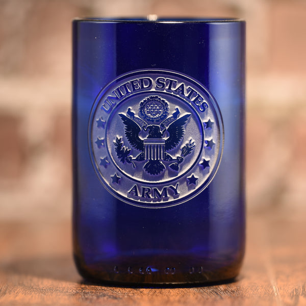 Army Soldier Gift, Engraved Blue Wine Bottle Glass