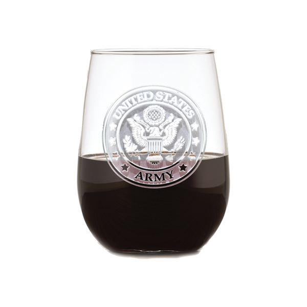Deep Carved Army Logo Stemless Wine Glass
