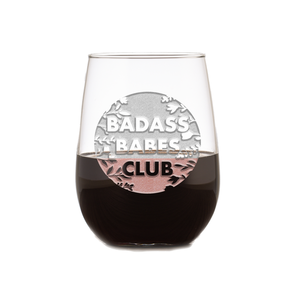 Deep Carved Badass Babes Club Stemless Wine Glass