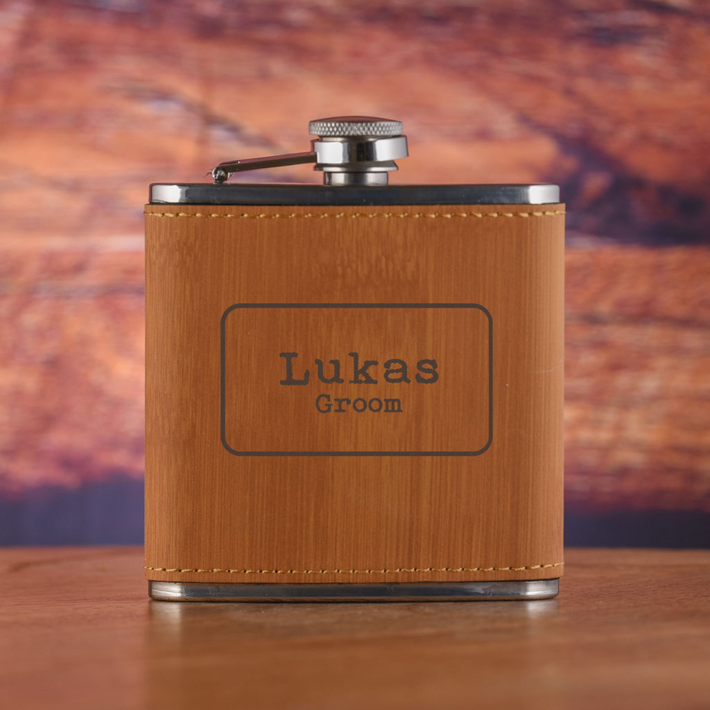 Best Man Groomsmen Bamboo Custom Engraved Flask Gift